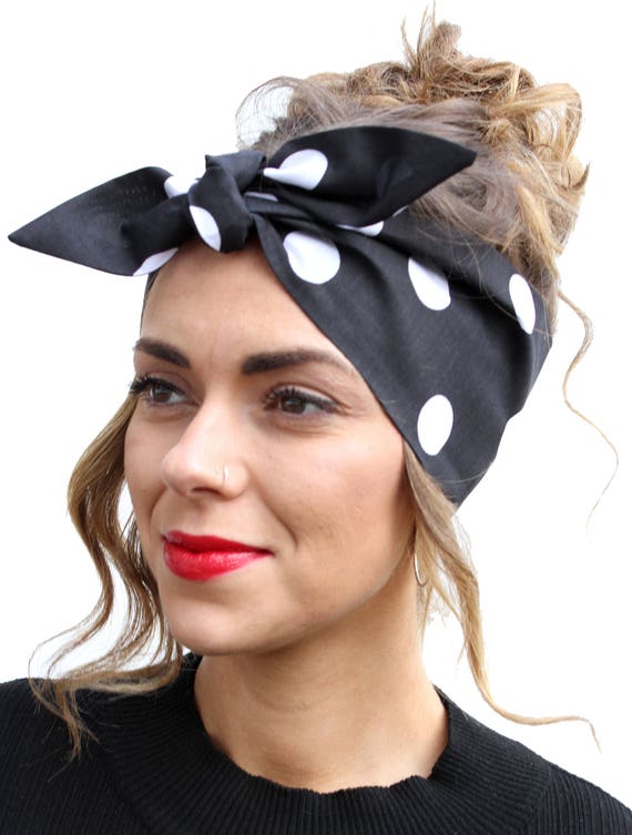 Black White Spot Land Girl Rockabilly Pinup 50s Vtg Style Head Etsy