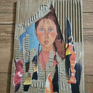 Modigliani Colage Modigliani Style Collage Art: Girl With Pigtails, Mixed Media on Board ...
