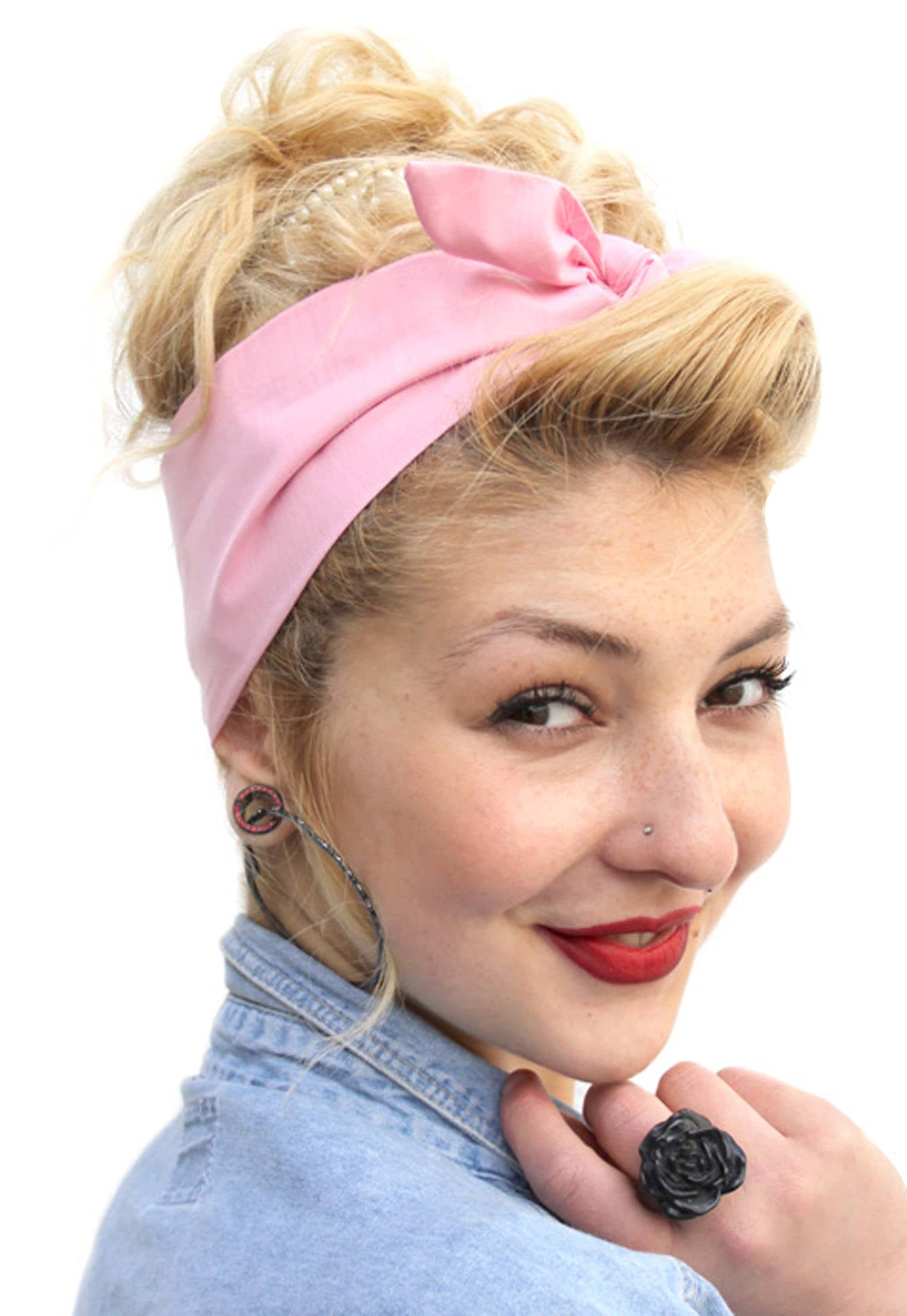 Pastel Pink Retro Land Girl Rockabilly Pinup 50s Vtg Style Head Scarf