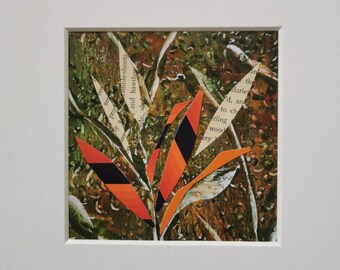 Woodland Leaves Collage Art: Small Mixed Media Artwork, Mounted