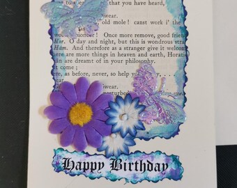 Handmade Happy Birthday Card: Shakespeare Page, Flowers