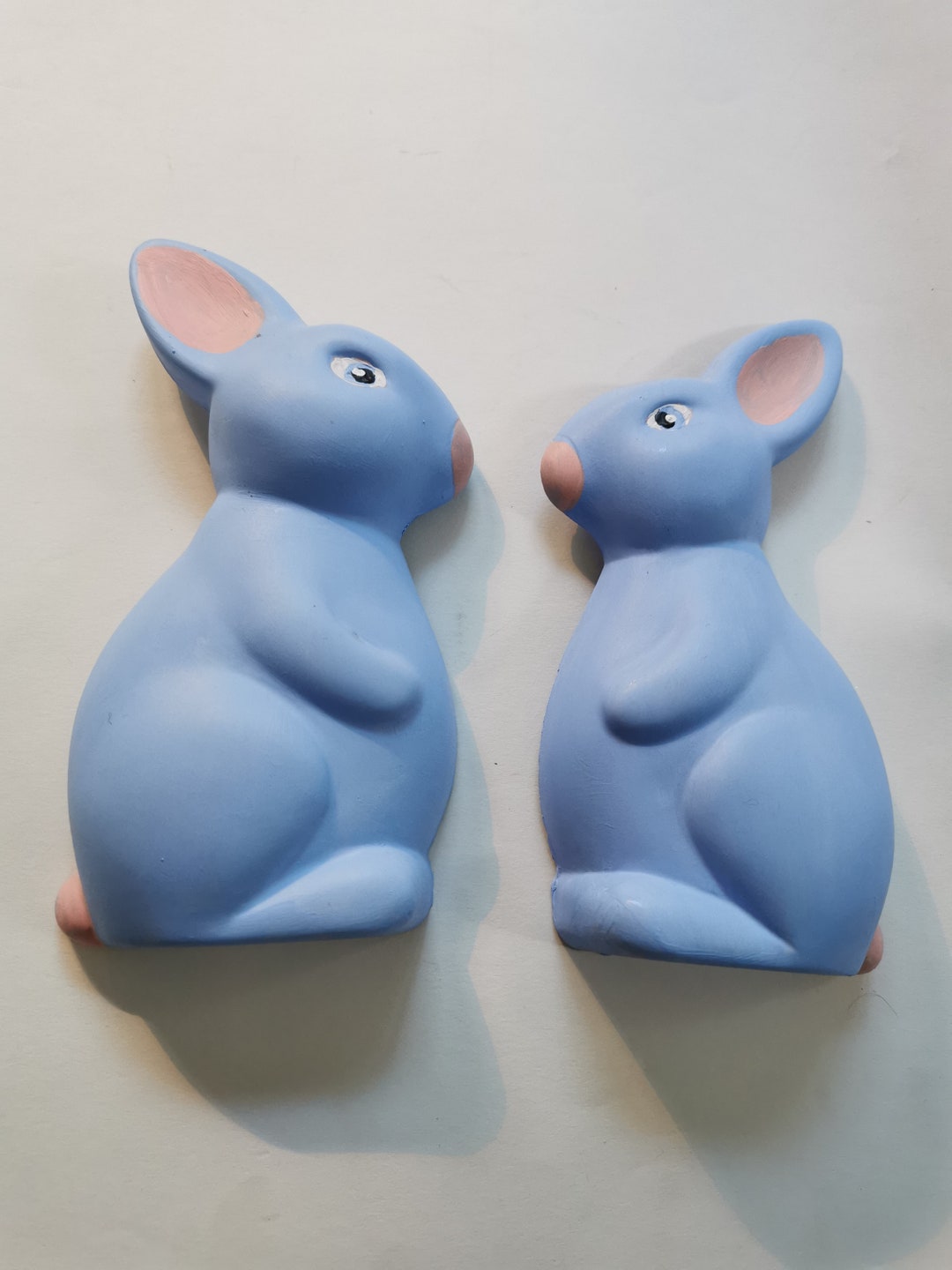 Bunny Rabbits Blue Plaster Wall Plaques Nursery Kitsch Retro Handmade ...