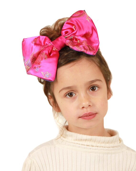 Chinese Pink Satin Girls Childs Big Oversized Hair Bow Clip Etsy