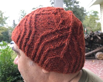 Brown beanie hat, hand knitted unisex hat, men's wool soft beanie, men's hat, unique beanie, brown cabled hat, winter hat, unisex beanie