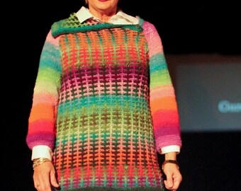 Hand Knit Wool Rainbow Sweater - Women's Size 6-8