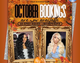 Hair Flyer, October Booking Flyer, October Hair Flyer, Lash, Nails, braids, Wig Installs, Halloween Booking Flyer