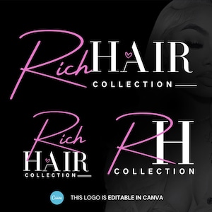 May include: A pink and white logo design with the text "Rich Hair Collection" in a cursive font. The logo is set against a black background.