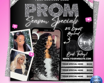 Prom Booking Flyer: Hair Lash Nails Braids Wig Install Makeup (Digital Download)