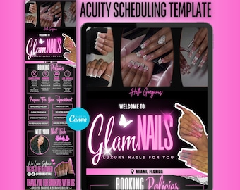Nail Tech Acuity Scheduling Template, Booking Website, Hair Lash Braids Wigs Booking Policy Template | Pink & Black (Digital Download)