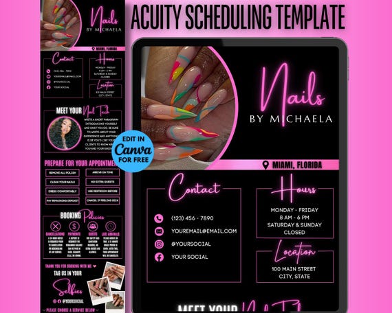 Nail Tech Acuity Scheduling Template, Booking Website Template Canva Editable Site