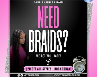 Braid Booking Flyer Template | Edit in Canva (Digital Download)