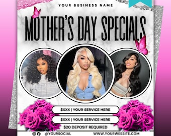 Mother's Day Flyer, Hair Flyer, May Booking Flyer Template, Mothers Day Booking Specials, Lash Nails Braids Wig Makeup (Digital Download)