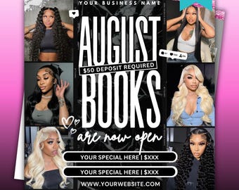 August Booking Flyer: Hair, Lash, Nails, Wigs, Makeup (Digital Download)