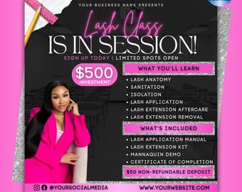 Lash Class Flyer, Lash Masterclass Flyer Template, 1 on 1 Lash Class Flyer (Digital Download)
