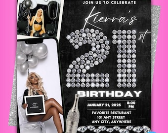 21st Birthday Party Flyer Template, Invitation Flyer: Editable Animated Template (Digital Download)