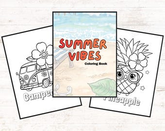 Disegni da colorare a tema spiaggia per bambini / Libro da colorare estivo stampabile / Pagine di attività a tema oceano e vacanze / 25 fogli da colorare stampabili