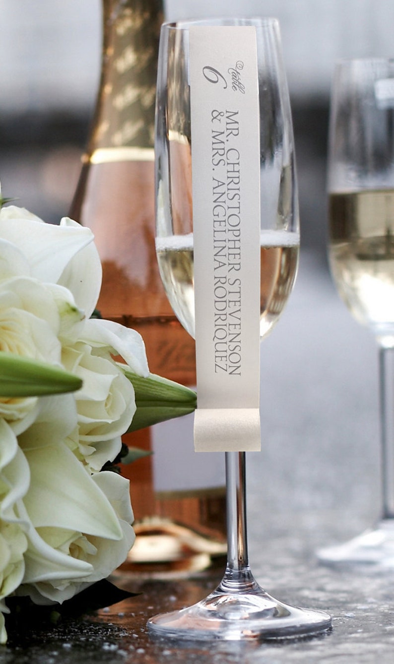 Champagne Flute or Wine Glass Escort Card Place Card Scroll Etsy