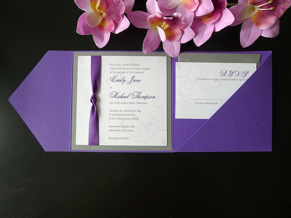 Corner Swirls Elegant Pocketfold Wedding Invitation Etsy