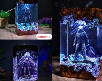 Jason Voorhees Resin Lamp, Friday the 13th Horror Night Light, Killer Figurine Lamp, Spooky Halloween Decor for Horror Fans, Halloween