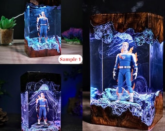 Johnny Storm Resin Lamp, Fantastic Four LED Night Light, Human Torch Flame Effect Display, Superhero Room Decor Gift for Him