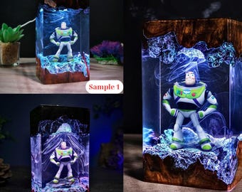 Toy Story Resin LED Lamp, Buzz Lightyear Space Diorama, Pixar Night Light, Woody Gift for Fans, Resin Lamp Gift For Kids, Halloween Gif