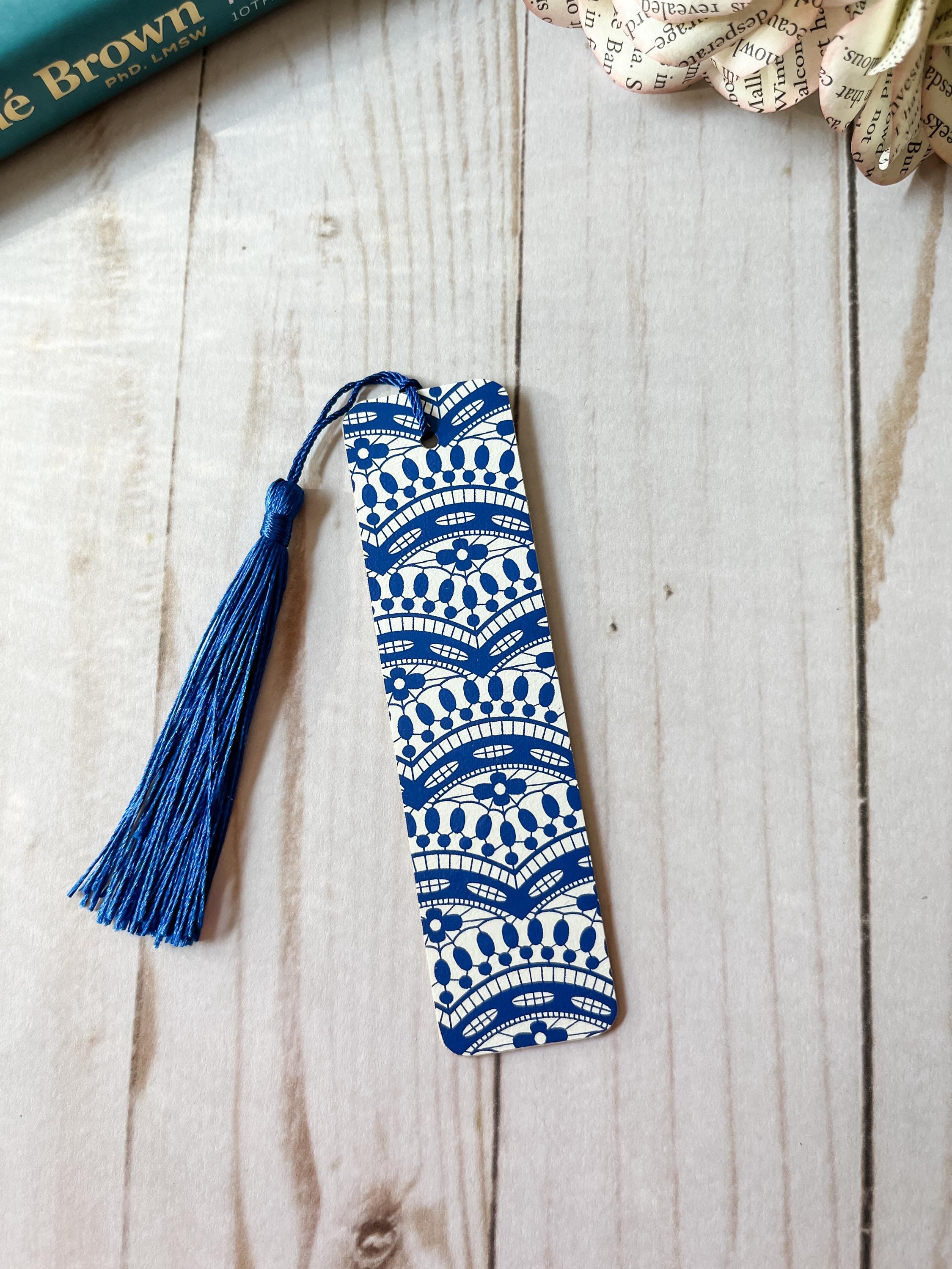 Handmade Blue and White Pattern Bookmark With Blue Tassel - Perfect ...