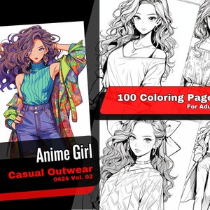 Girl In Casual Outwear. 100 Manga And Anime Coloring Book Pages For Adults. Great for Anime & manga lover. Instant Download Printable PDF V2