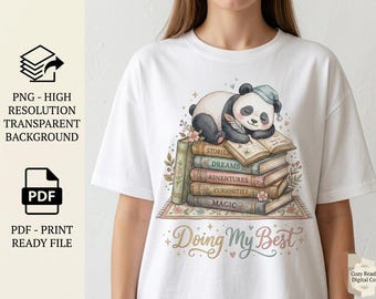 Sleeping Panda Reading Books PNG | Book Lover Clipart (Digital Download)
