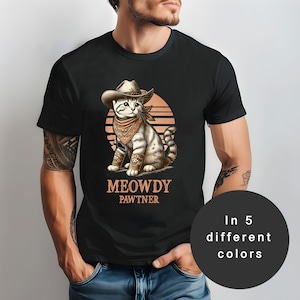 Meowdy Pawtner Cat Cowboy T-Shirt: Vintage Unisex Tee