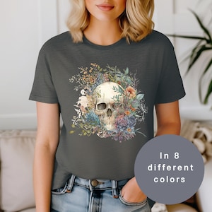 Blumen-Schädel-Hemd Halloween-Blumenschädel-Hemd Boho Blumen-Grafik-T-Stück Blumen-Skelett-T-Shirt, Skelett blüht T-Stück Gothic-Schädel-T-Shirt