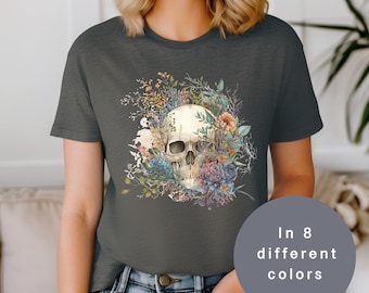 Maglietta con teschio floreale: maglietta grafica boho di Halloween