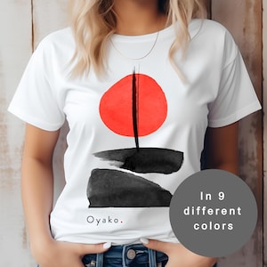 Japanese Ink Painting T-Shirt | Minimalist Red Sun, Wabi Sabi Zen Art Tee