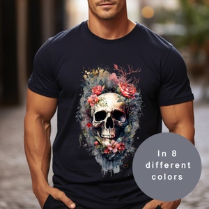 Blumen-Schädel-Hemd Halloween-Blumenschädel-Hemd Boho Blumen-Grafik-T-Stück Blumen-Skelett-T-Shirt, Skelett blüht T-Stück Gothic-Schädel-T-Shirt