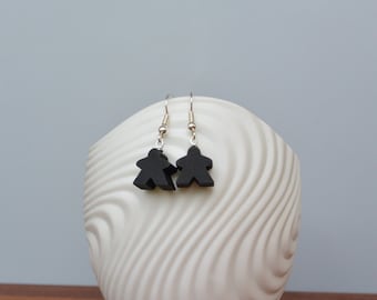 Black mini Carcassonne meeple earrings with nickel-free silverplated earwires