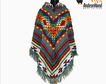 Poncho en alpaga natif Poncho unisexe Poncho de Style Tribal américain Poncho équatorien Poncho à capuche en laine d'alpaga Poncho en alpaga natif