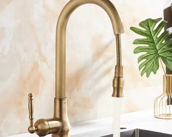 Kitchen Faucet Pull Out Sink Mixer Antique Single Handle Hot and Cold Swivel Water Kitchen Mixer Tap Copper