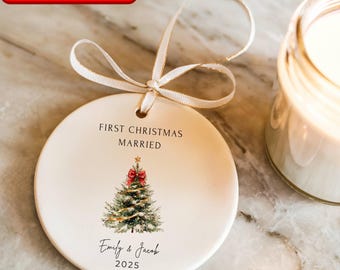 First Christmas Married Ornament, Personalized Married Ornament, Christmas Wedding Keepsake, Custom Mr Mrs Ornament