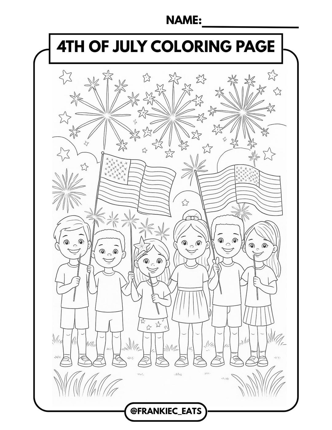 4th of July Kid's Coloring Page Etsy