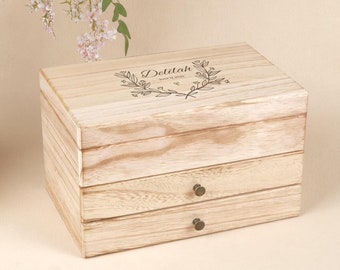 Custom Engraved Wooden Jewelry Box with Drawers Three Drawer Jewelry Organizer Gifts for Her Women&#39;s Jewelry Collection Box with Mirror
