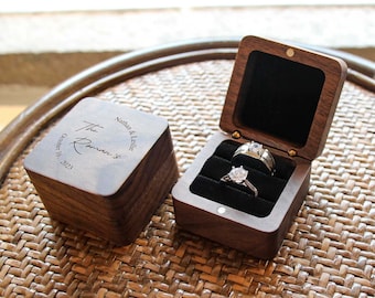 Custom Walnut Wooden Ring Box, Wedding Engagement Ring Bearer