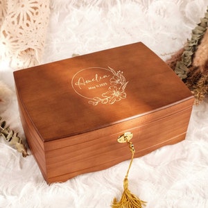 Gepersonaliseerde houten sieradendoos voor vrouwen, gepersonaliseerde retro sieradendoos, sieraden opberger met slot, huwelijkscadeau