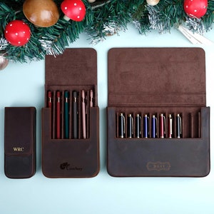 Personalization Crazy Horse Leather Pen Case, Fountain pen case, Pen Organizer Storage Holder, Graduation Gift, Travel Pen Case,Gift For Dad