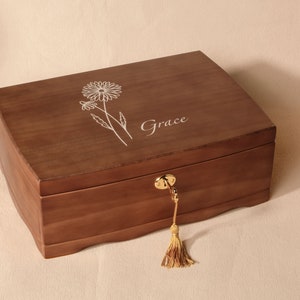 Gepersonaliseerde houten sieradendoos voor vrouwen, gepersonaliseerde grote retro sieradendoos, grote sieraden opberger met slot, huwelijkscadeau