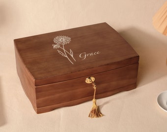 Personalized Wooden Jewelry Box for Women, Personalized Retro Large Jewelry Box, Large Jewelry Organizer Storage with Lock, Wedding Gift