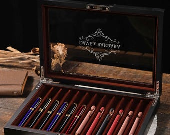 Spersonalizowane drewniane pudełko na pióro wieczne, gablotka na pióra, uchwyt na pióro, stojak na pióro wieczne, prezent dla niego, prezent na Dzień Ojca