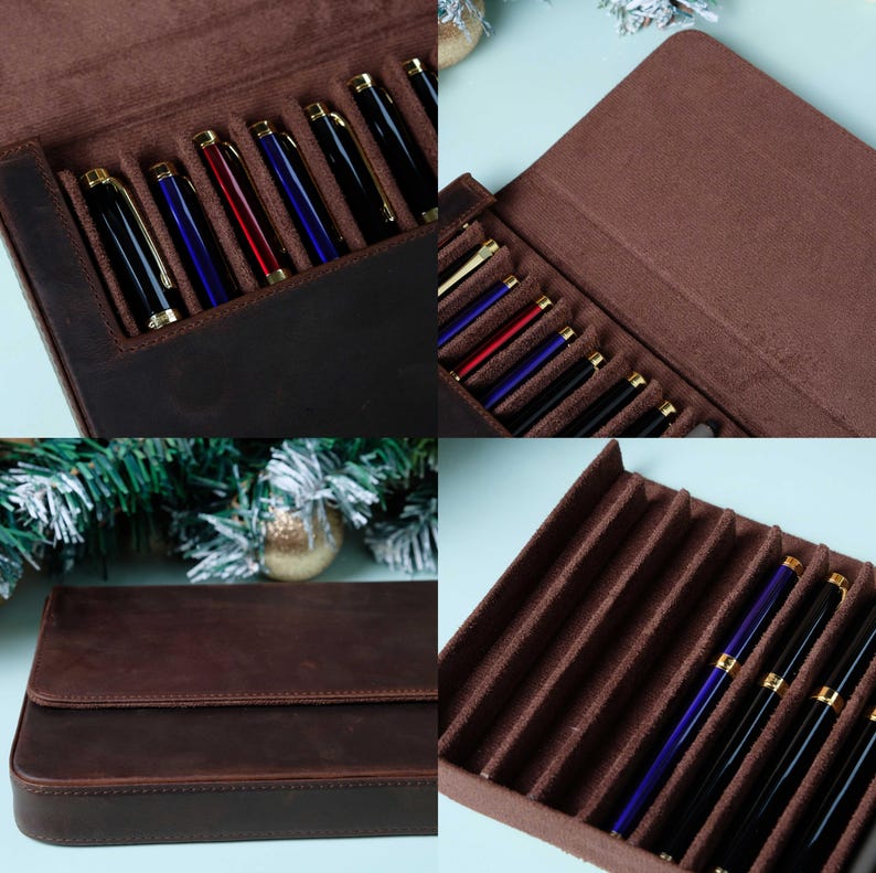 Personalization Crazy Horse Leather Pen Case, Fountain pen case, Pen Organizer Storage Holder, Office gifts, Travel Pen Case, Father's day image 9