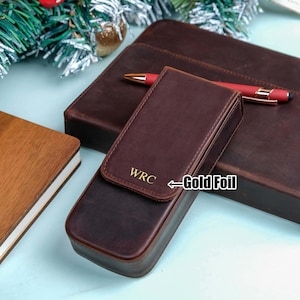 Personalization Crazy Horse Leather Pen Case, Fountain pen case, Pen Organizer Storage Holder, Office gifts, Travel Pen Case, Father's day image 4
