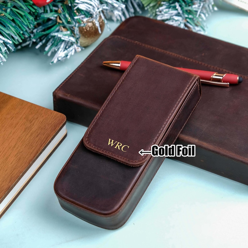 Personalization Crazy Horse Leather Pen Case, Fountain pen case, Pen Organizer Storage Holder, Office gifts, Travel Pen Case, Father's day image 4