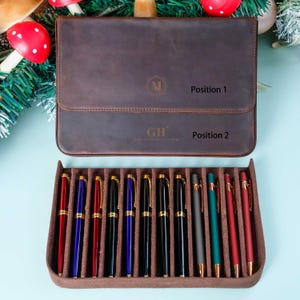 Personalization Crazy Horse Leather Pen Case, Fountain pen case, Pen Organizer Storage Holder, Office gifts, Travel Pen Case, Father's day image 6