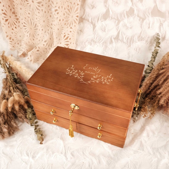 Personalized Wooden Jewelry Box for Women, Custom Jewelry Box, Large jewelry storage box organizer with Lock,Mother's Day Gifts,Gift for Her